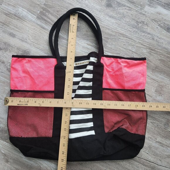 Victorias Secret Island Tote Bag Stud Pouch Beach Pink Black Stripe Travel 2016 - Picture 6 of 16